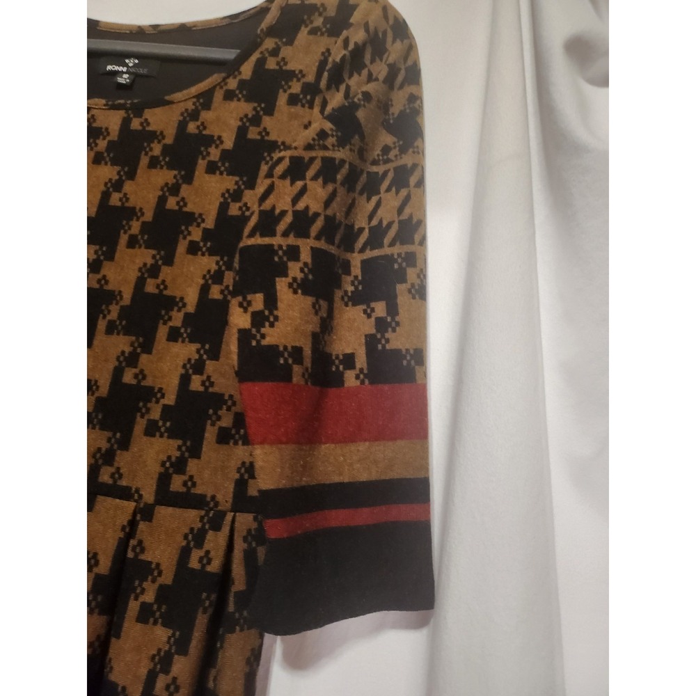 Ronni Nicole,Elegant Hounds Tooth,Brown Dress,Diamond ,Sz 12, Longsleeve Sweater - Picture 3 of 16
